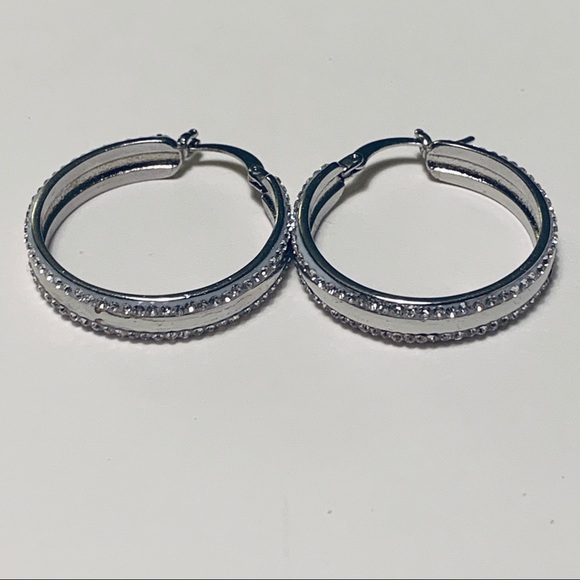 Silver Mini Hoops With Rhinestones - Picture 3 of 4